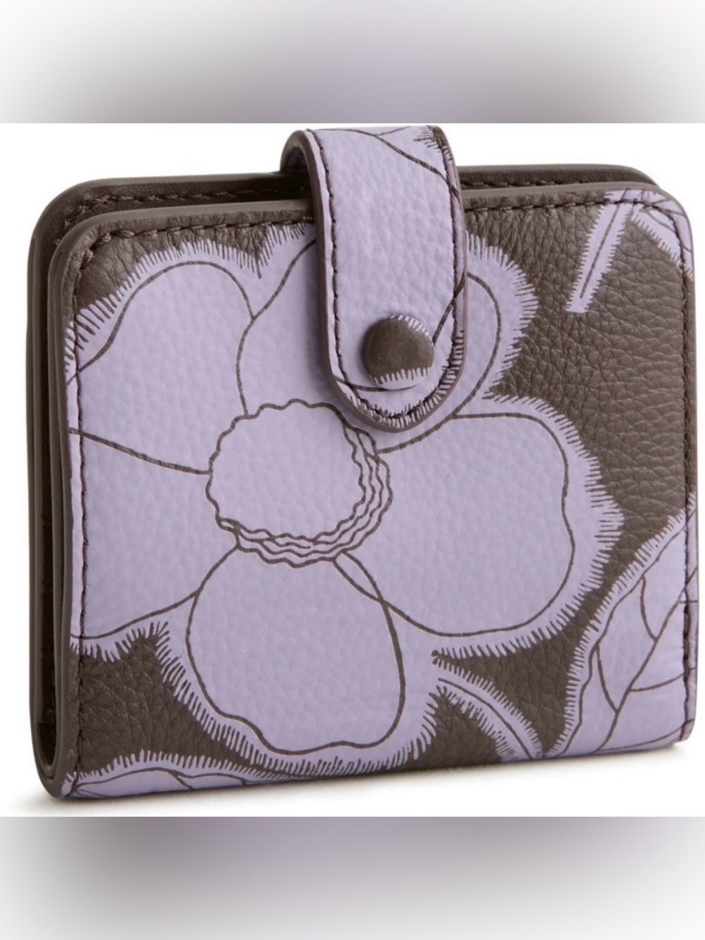 Vera Bradley Small Tab Wallet Appliqué Floral Coffee Bean in Leather - Picture 2 of 11